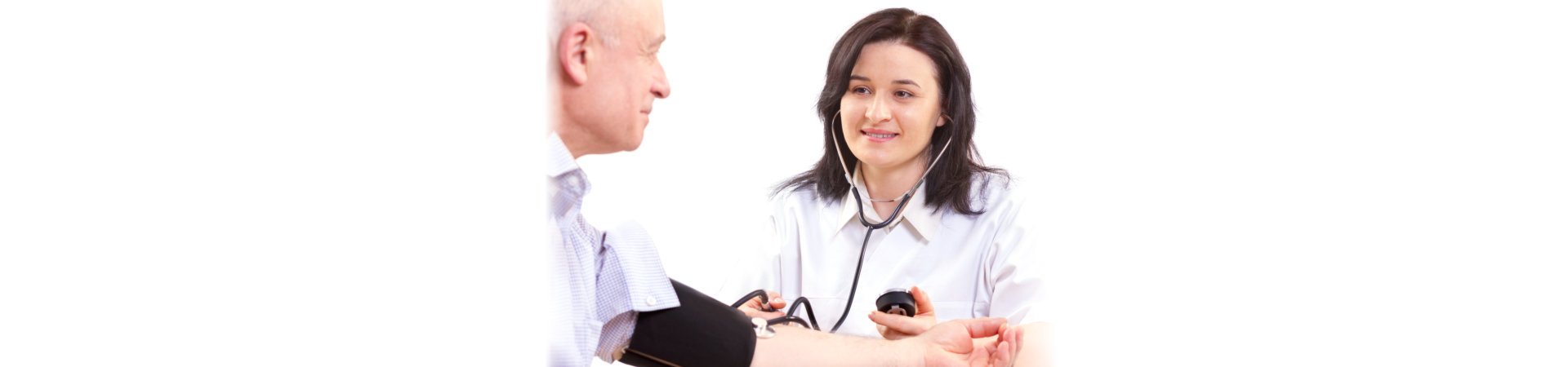 doctor checking old man's blood pressure